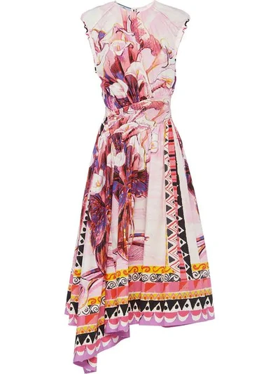 Shop Prada Printed Poplin Dress In Pink
