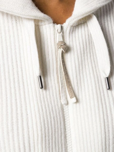Shop Brunello Cucinelli Ribbed Zipped Sweatshirt In White