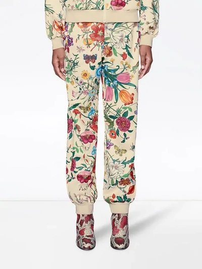 Shop Gucci Jogging Pant With Flora Print In 9381 Ivory