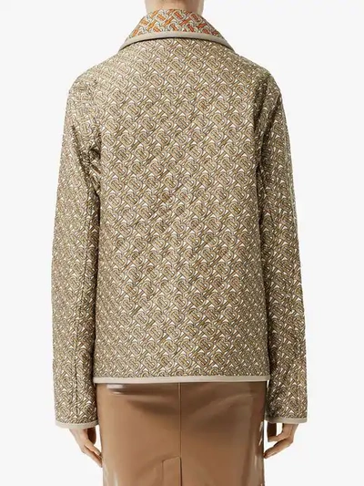 Shop Burberry Monogram Print Quilted Silk Jacket In Neutrals