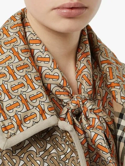 Shop Burberry Monogram Print Quilted Silk Jacket In Neutrals