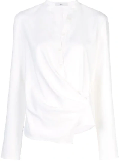 Shop Tibi Chalky Draped Wrap Blouse In White