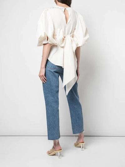 Shop Johanna Ortiz Idyllio Ruched Puff-sleeve Blouse In White