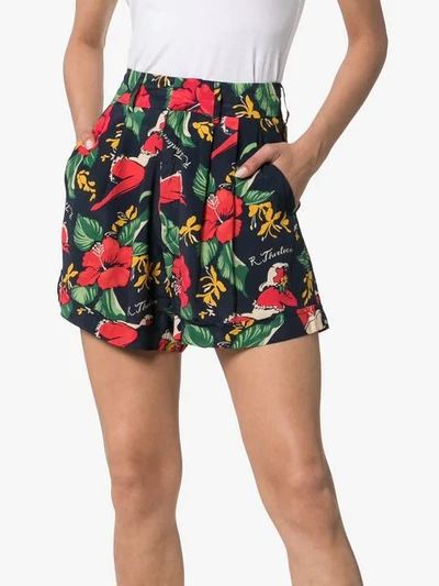 Shop R13 Hawaiian Floral Print Shorts In Blue