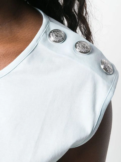 Shop Balmain Embellished Buttons Top In Blue