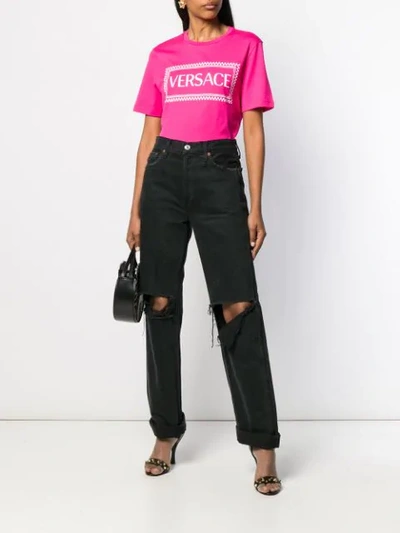 Shop Versace 90's Vintage Logo Print T-shirt In Pink