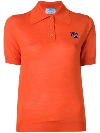 Shop Prada Knitted Polo Shirt In Orange