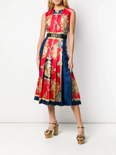 Shop Gucci Floral Print Dress In Blue