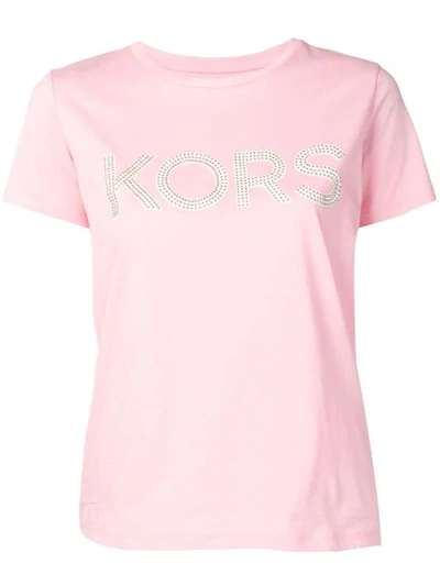 Shop Michael Michael Kors Studded Logo T-shirt In Pink