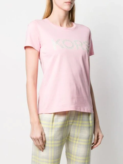 Shop Michael Michael Kors Studded Logo T-shirt In Pink