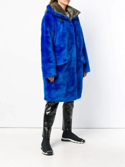 Shop Rossignol Faux-fur Midi Coat In Blue