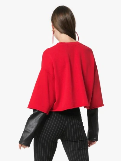Shop Adaptation Double Layer Leather Sleeve Cotton Top In Red