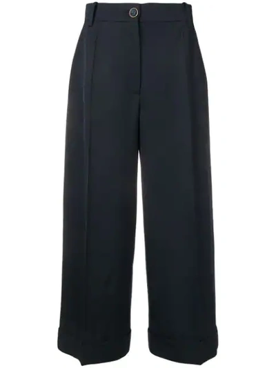 Shop Valentino Cropped Palazzo Pants In Blue