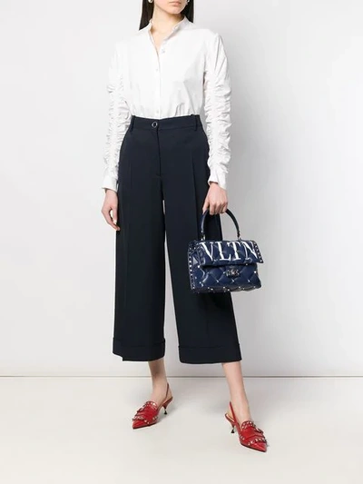 Shop Valentino Cropped Palazzo Pants In Blue