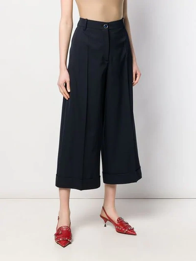 Shop Valentino Cropped Palazzo Pants In Blue