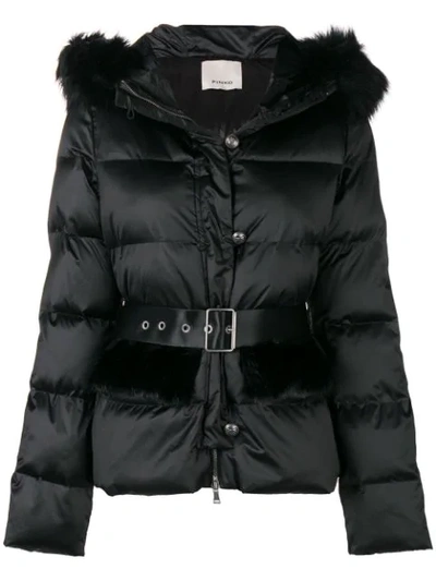 Shop Pinko Fur Hood Trim Padded Jacket In Black