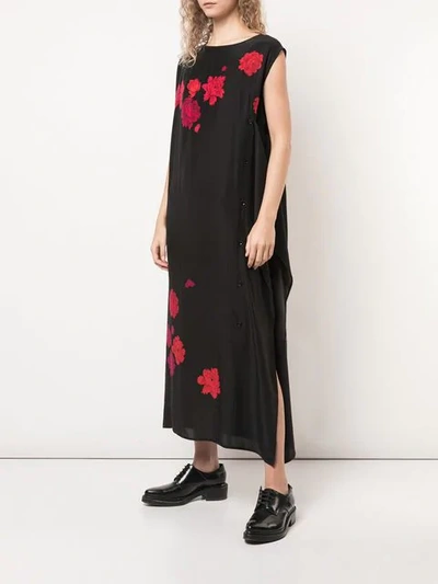 Shop Yohji Yamamoto Floral Print Button Front Dress In Black