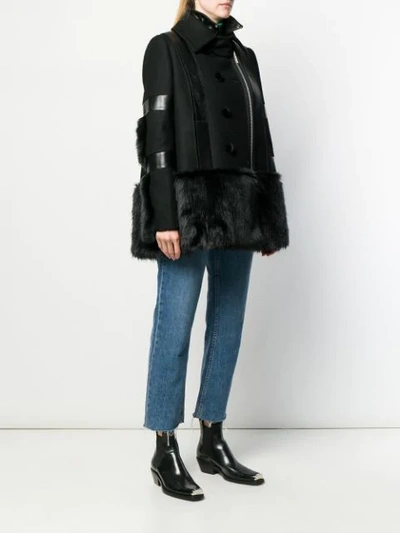 Shop Sacai Faux Fur-trimmed Coat In Black
