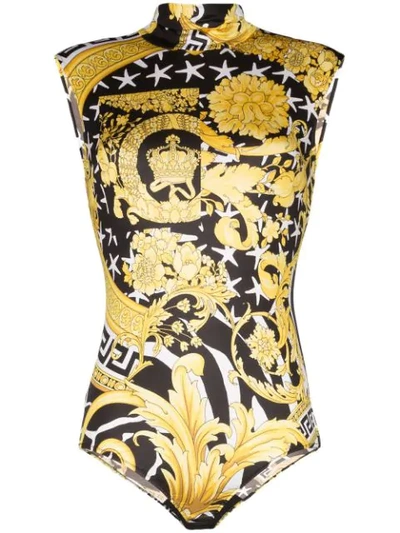 Shop Versace Barocco Print Bodysuit - Yellow