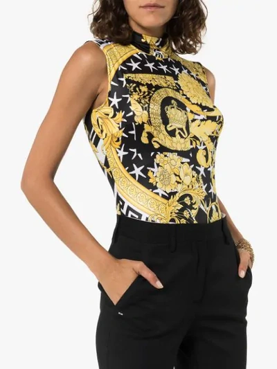 Shop Versace Barocco Print Bodysuit - Yellow