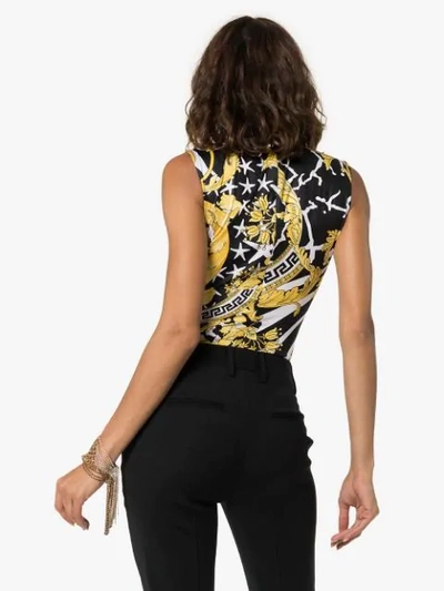 Shop Versace Barocco Print Bodysuit - Yellow