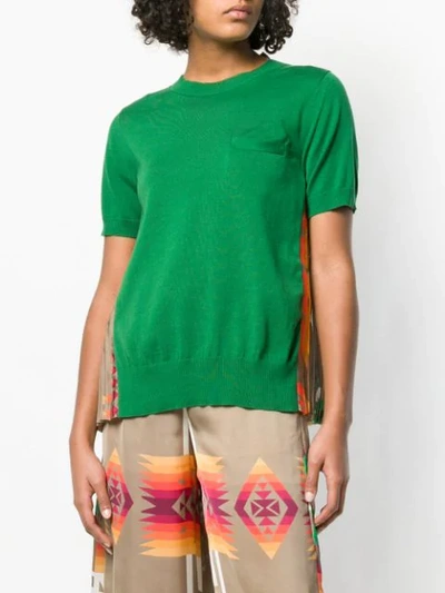 Shop Sacai Pleated Knit Top In Green