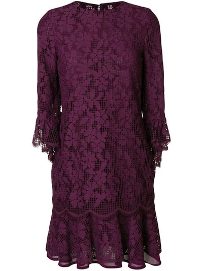 Shop Talbot Runhof Floral Lace Dress In Pink