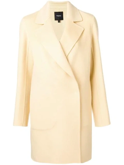 Shop Theory Double-breasted Fitted Coat In Neutrals