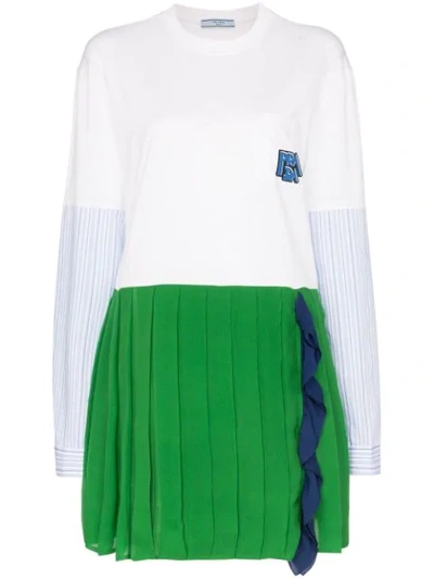 Shop Prada Contrasting Pleated Skirt Dress In White