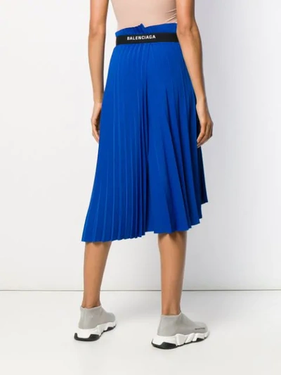 Shop Balenciaga Pleated Asymmetric Skirt In Blue