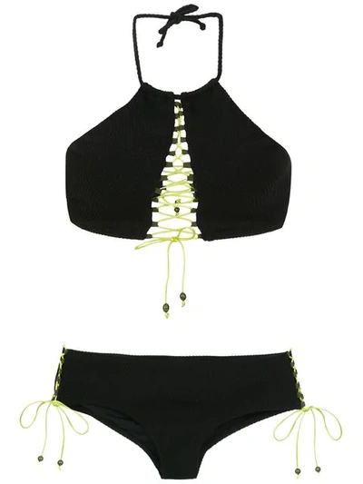 Shop Amir Slama Lace Up Bikini Top In Black