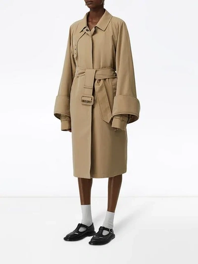 Shop Burberry Exaggerated-cuff Car Coat In 27340 Pale Honey