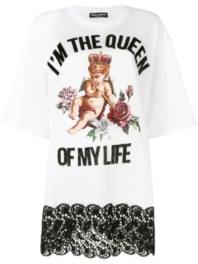 DOLCE & GABBANA I'M THE QUEEN OF MY LIFE缝饰T恤 - 白色
