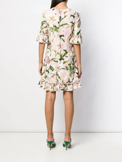 Shop Dolce & Gabbana Ruffled Lily-print Dress In Pink