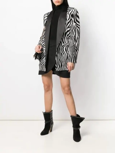 Shop Sara Battaglia Zebra Printed Blazer In Black