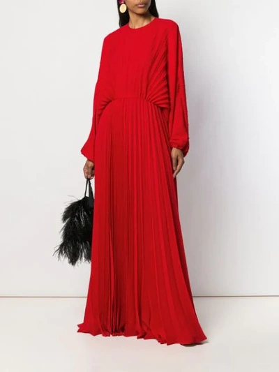 Shop Valentino Pleated Evening Dress In 157 Red