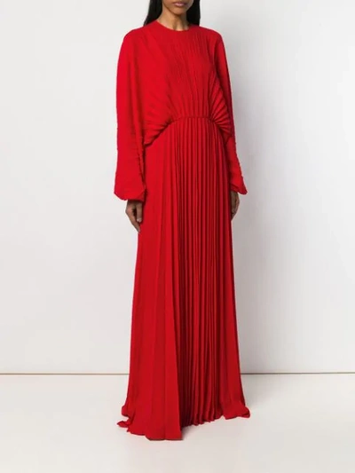 Shop Valentino Pleated Evening Dress In 157 Red