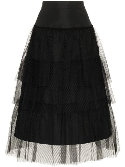 Shop Burberry Mesh Lace Skirt - Black