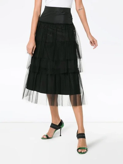 Shop Burberry Mesh Lace Skirt - Black