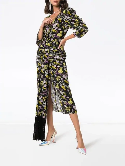 Shop Magda Butrym Silk Downey Floral Print Dress In Black