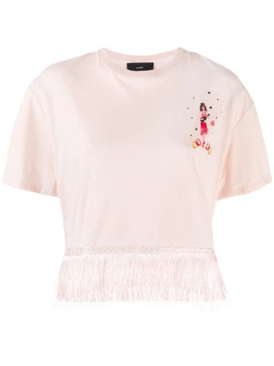 Shop Alanui Fringed Embroidered T-shirt In Pink