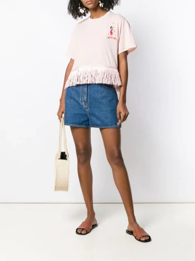 Shop Alanui Fringed Embroidered T-shirt In Pink