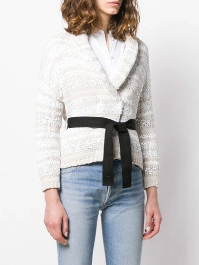 Shop Brunello Cucinelli Belted Chunky Knit Cardigan In Neutrals