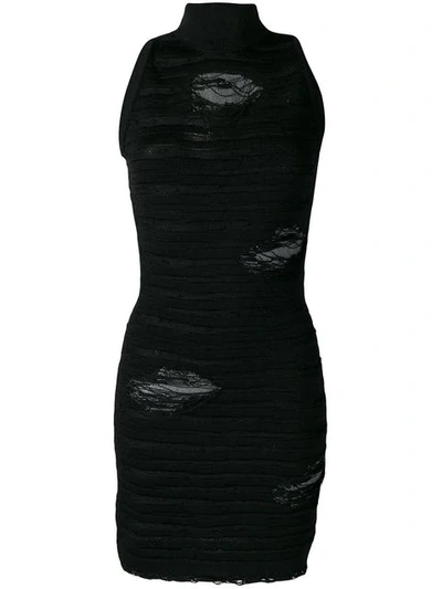 Shop Balmain Knitted Slim Fit Dress - Black
