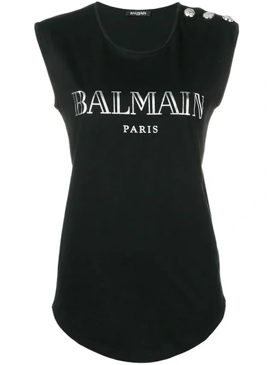 Shop Balmain Embellished Buttons Top In Black