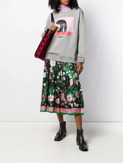 Shop Gucci Flora Print Skirt In Black