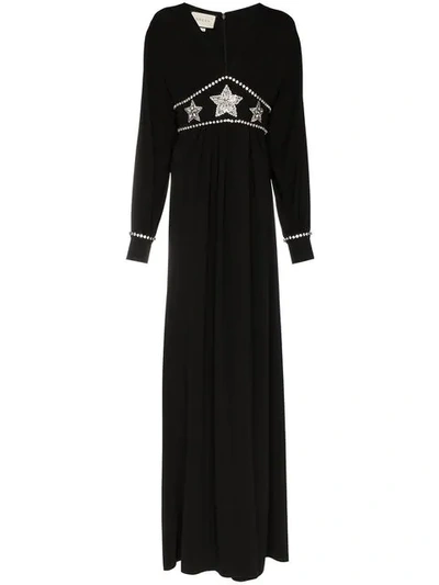 Shop Gucci Star Embellished Maxi Dress In Black