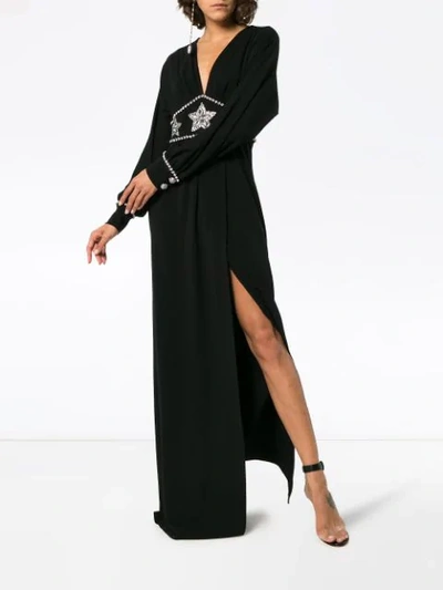 Shop Gucci Star Embellished Maxi Dress In Black