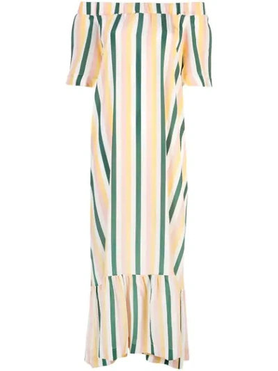 Shop Asceno Striped Off Shoulder Dress In Multicolour