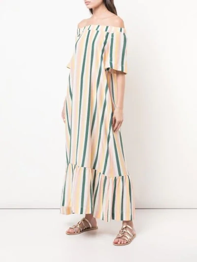 Shop Asceno Striped Off Shoulder Dress In Multicolour